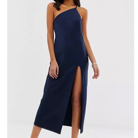 ASOS Navy One Shoulder  Midaxi Dress in Satin, 10 - Picture 2 of 12